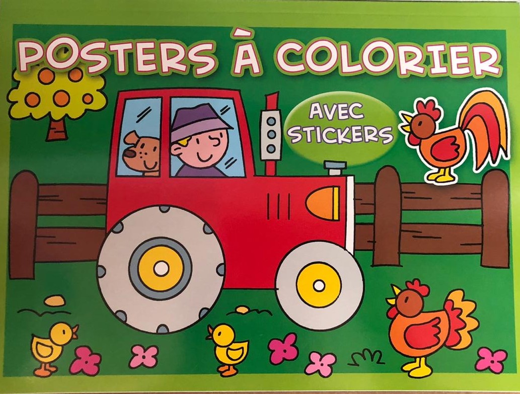Poster à Colorier avec stickers-La ferme