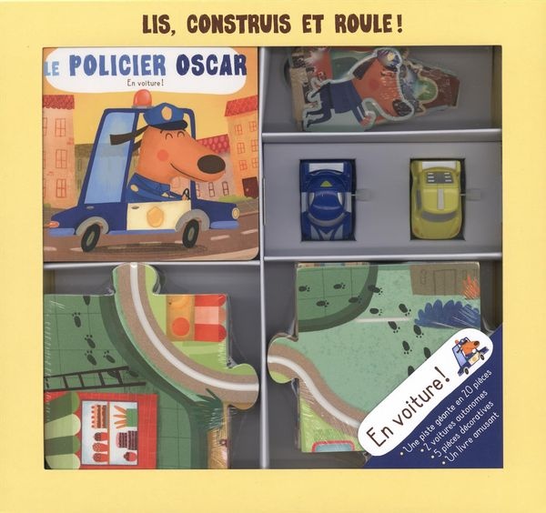 Coffret En voiture ! - Contient : 1 livre, 5 pièces décoratives, 1 piste géante, 2 voitures autonomes