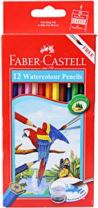 12 crayons de couleur en bois aquarelles + pinceau