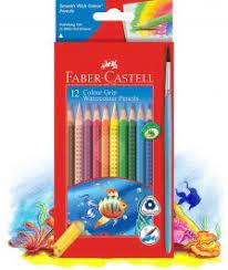 12 crayons de couleur en bois aquarelles + pinceau